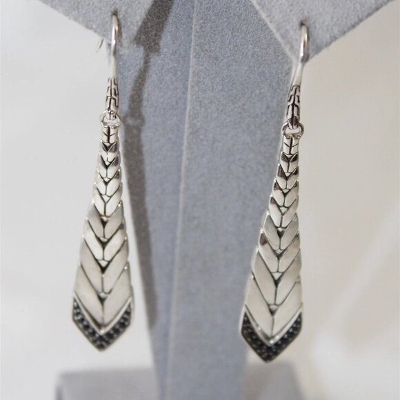 John Hardy Sterling Silver 925 Black Sapphire Dangle Earrings - Picture 3 of 6